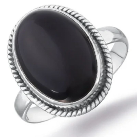 Inele argint cu pietre - Inel argint cu onix negru cabochon Funie Rasucita