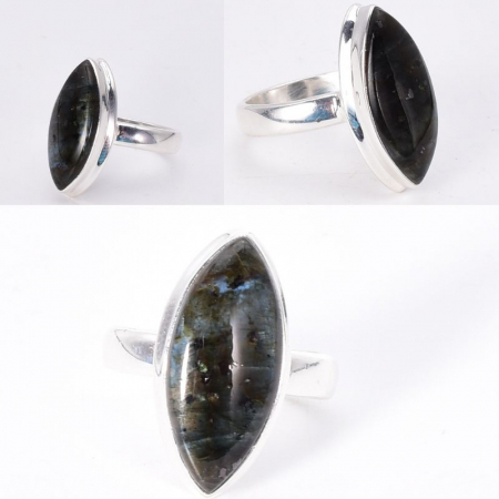 Inel argint cu piatra lunii neagra, marchiz [1]