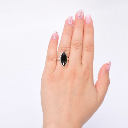 Inel argint cu piatra lunii neagra, marchiz [2]