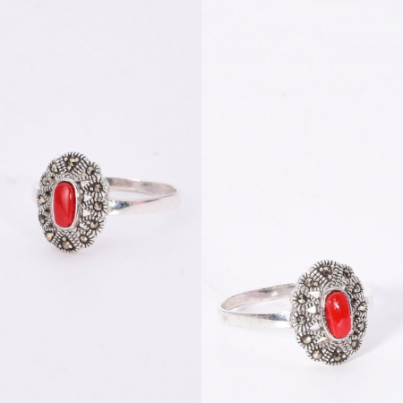 Inel argint cu pietre agat rosu si marcasite Lady in Red [1]