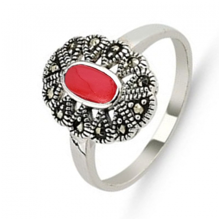 Inele argint cu pietre - Inel argint cu pietre agat rosu si marcasite Lady in Red