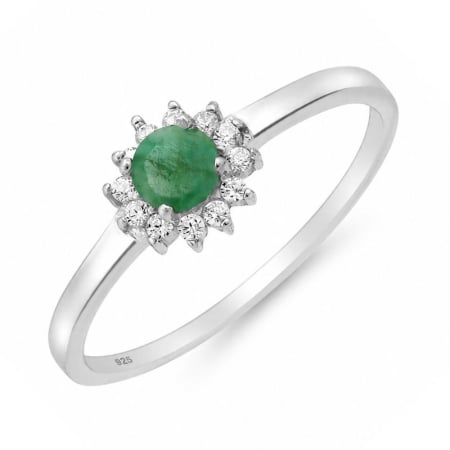 Inel de argint cu smarald natural și diamante simulate CZ