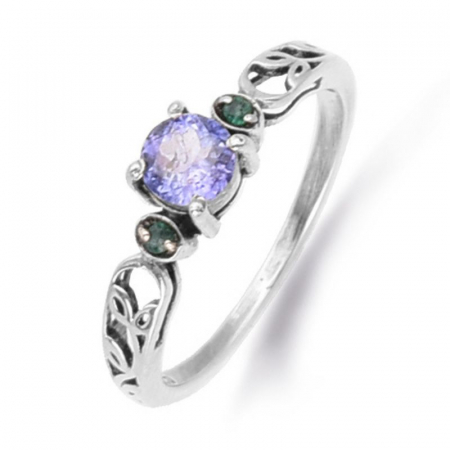 Inel argint cu tanzanit si smarald Trilogia Pretioasa [0]