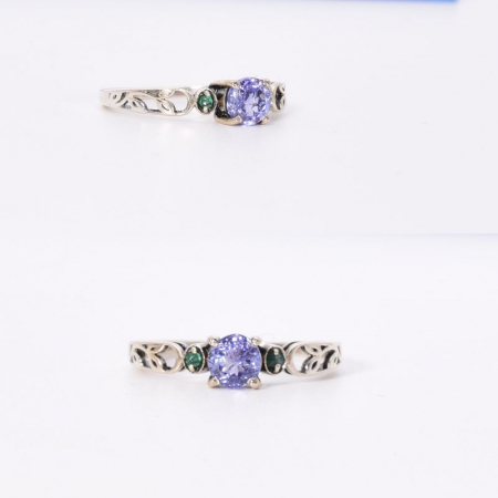 Inel argint cu tanzanit si smarald Trilogia Pretioasa [2]