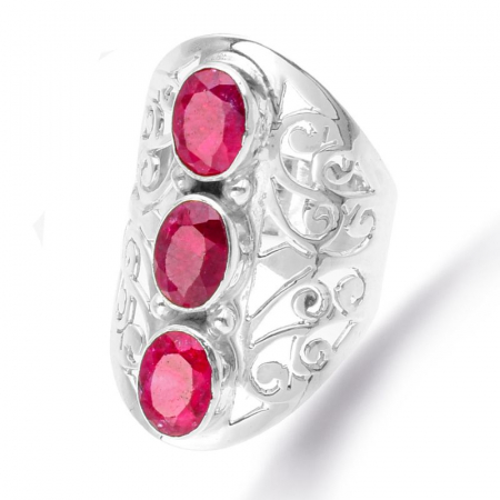 Inel argint cu trei pietre rubin [0]