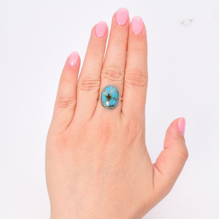 Inel argint cu turcoaz cupru albastru, funie rasucita [1]