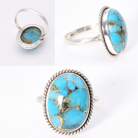 Inel argint cu turcoaz cupru albastru, funie rasucita [2]