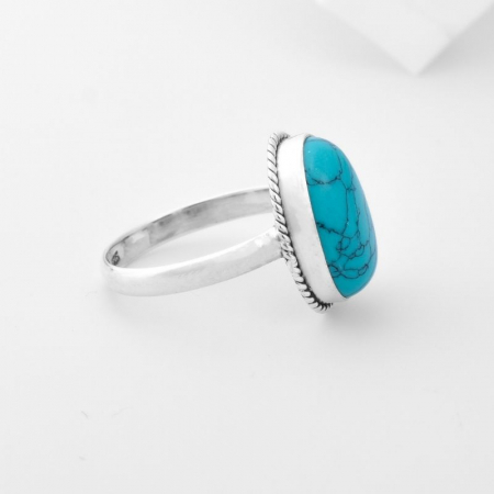 Inel argint cu turcoaz, model funie răsucită [1]