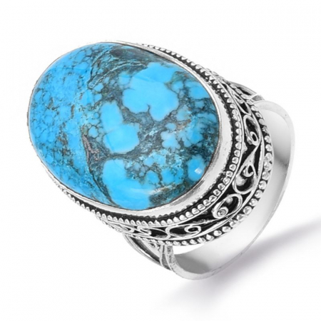 Inele argint cu pietre - Inel argint handmade cu piatra turcoaz mare
