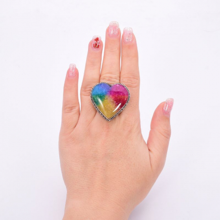 Inel argint filigran Inima cuart solar curcubeu [1]