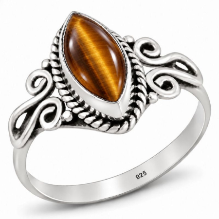 Bijuterii pietre semipretioase - Inel de argint cu ochi de tigru marquise