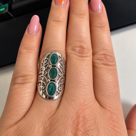 Inel argint lat cu safir verde x 3 [1]