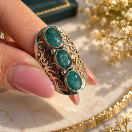 Inel argint lat cu safir verde x 3 [3]