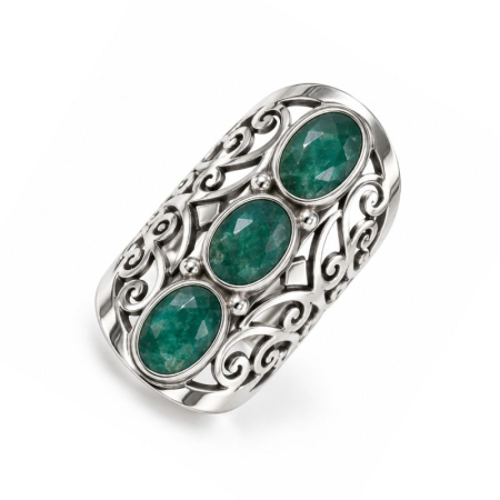 Bijuterii pietre semipretioase - Inel argint lat cu safir verde x 3