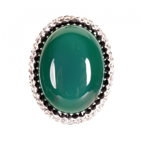 Inel argint reglabil cu agat verde, placaj rodiu [1]