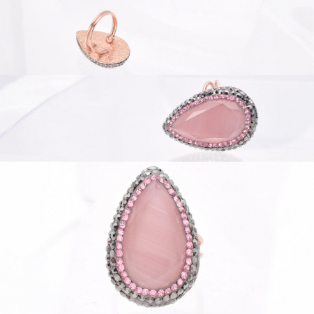 Inel argint reglabil, aur roz, ochi de pisica roz si CZ [2]