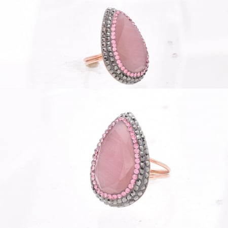 Inel argint reglabil, aur roz, ochi de pisica roz si CZ [1]