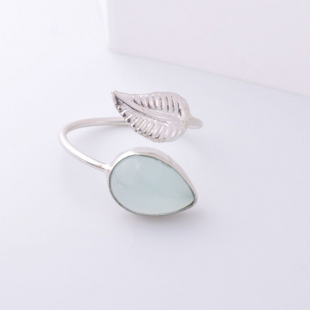 Inel argint reglabil Frunza cu piatra calcedonia aqua [2]