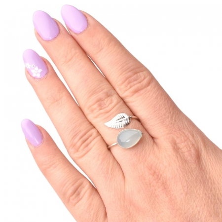 Inel argint reglabil Frunza cu piatra calcedonia aqua [3]