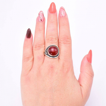 Inel argint semi-reglabil cu piatra agat rosu [1]