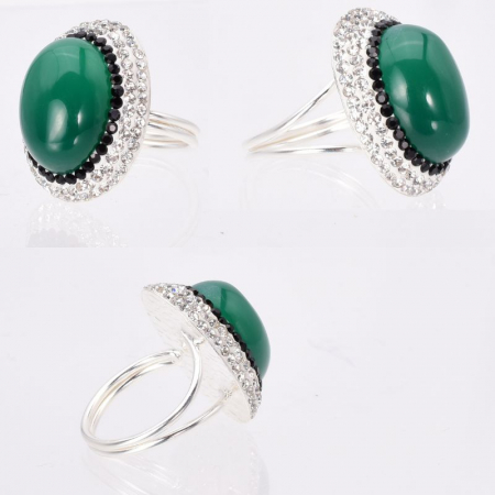 Inel argint reglabil cu agat verde, placaj rodiu [2]