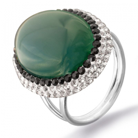 Inel argint reglabil cu agat verde, placaj rodiu [0]