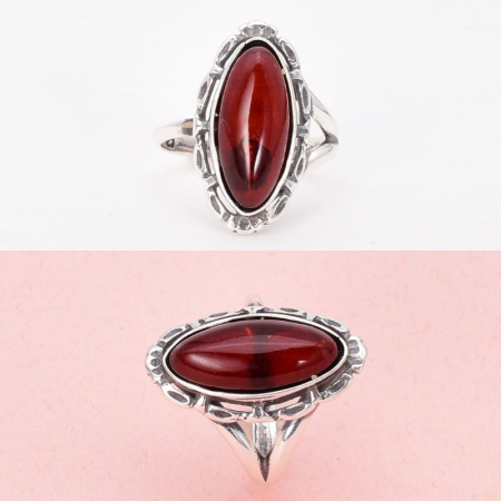 Inel argint reglabil cu chihlimbar cherry marchiz [2]