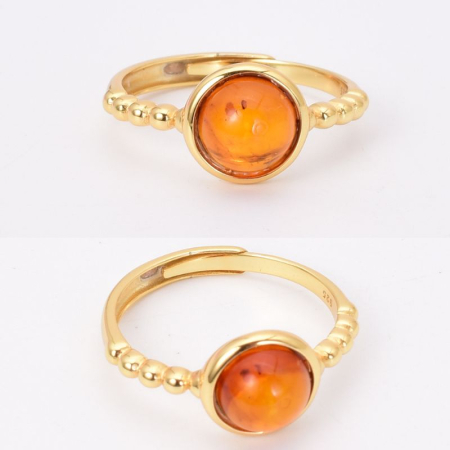 Inel argint reglabil cu chihlimbar, placat cu aur 18 K [2]