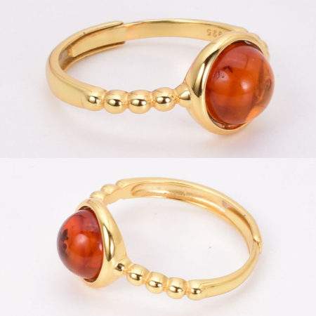 Inel argint reglabil cu chihlimbar, placat cu aur 18 K [1]