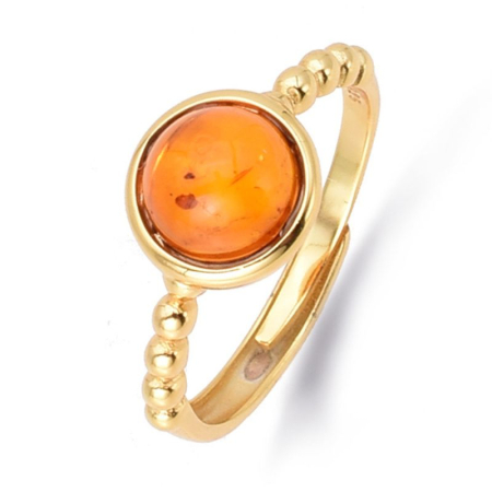 Bijuterii pietre semipretioase - Inel argint reglabil cu chihlimbar, placat cu aur 18 K