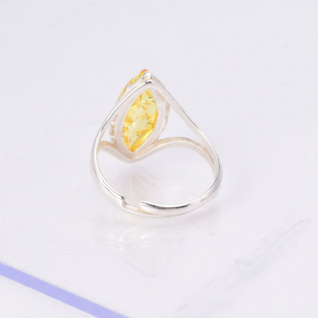 Inel argint reglabil cu piatra chihlimbar galben forma marchiz [2]