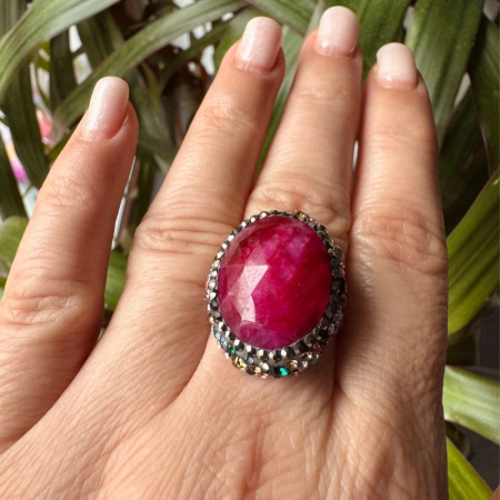 Inel argint reglabil cu rubin briolette, hematit, CZ colorate [1]