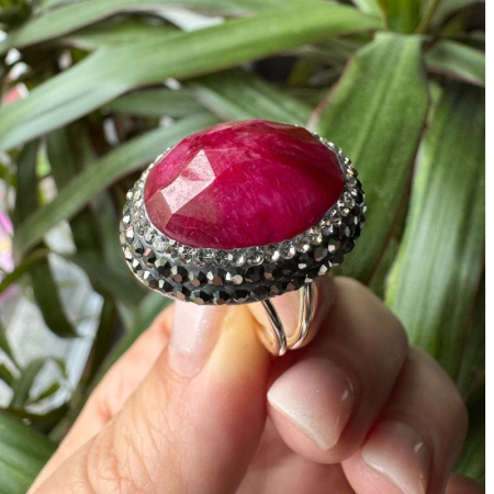 Inel argint reglabil cu rubin, hematit, CZ [1]