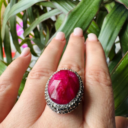 Inel argint reglabil cu rubin, hematit, CZ [2]