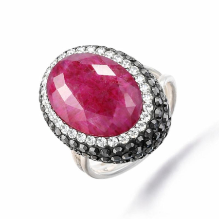 Bijuterii pietre semipretioase - Inel argint reglabil cu rubin, hematit, CZ