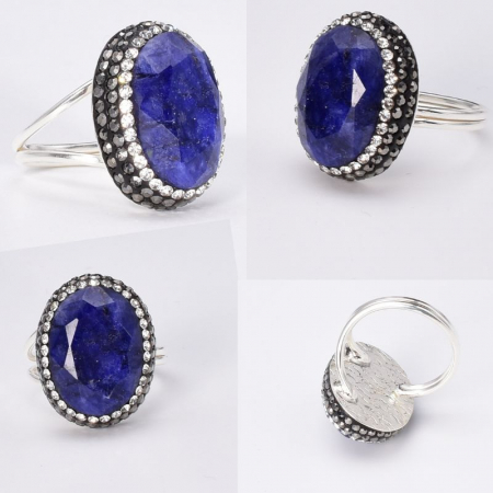 Inel argint reglabil cu pietre safir, hematit, CZ [1]