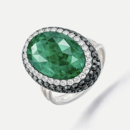 Inele argint cu pietre - Inel argint reglabil cu smarald briolette oval, hematit, CZ