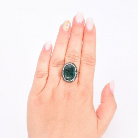 Inel argint reglabil cu smarald oval, hematit, CZ [0]