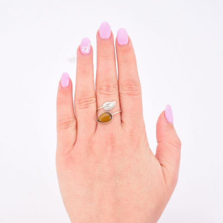 Inel argint reglabil Frunza ochi de tigru [2]