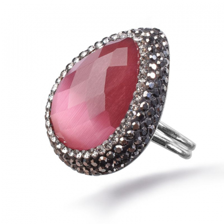 Inel argint reglabil piatra ochi de pisica roz, hematit, CZ [1]