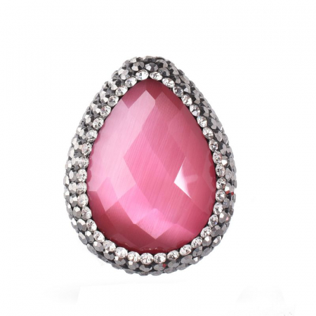 Inel argint reglabil piatra ochi de pisica roz, hematit, CZ [4]