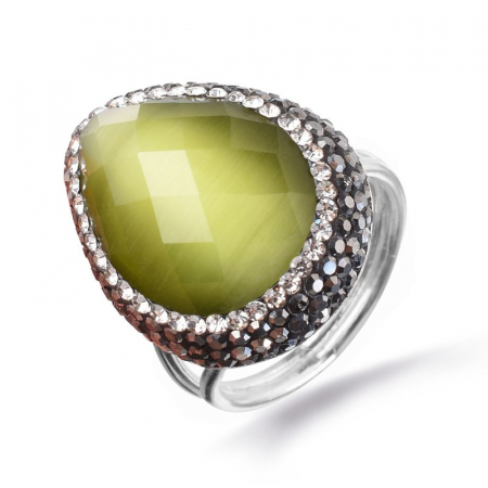 Inel argint reglabil piatra ochi de pisica verde, hematit, CZ [0]