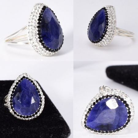 Inel argint reglabil pietre safir forma para, diamante simulate [2]