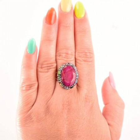 Inel argint reglabil cu pietre rubin, CZ colorate [4]
