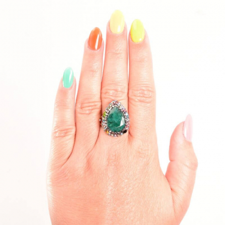 Inel argint reglabil cu pietre smarald, CZ colorate [4]