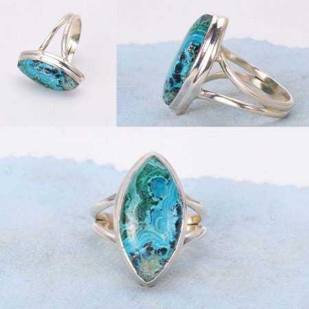 Inel argint unicat cu piatra malachit in crisocola [1]