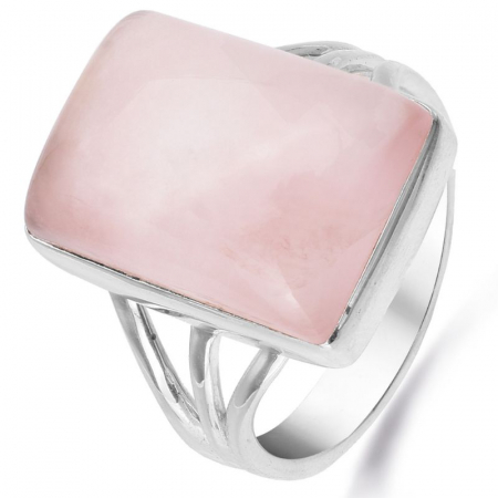 Inel cu cuart roz din argint, dreptunghiular Vis de Trandafir [0]