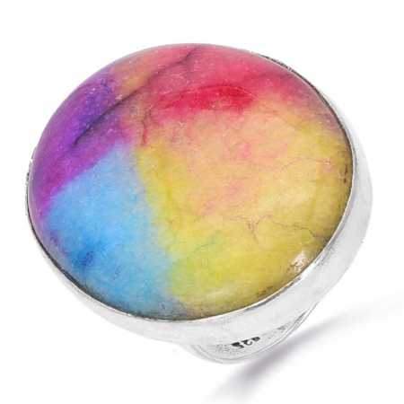 Inel cu cuart solar curcubeu din argint, marime 57 [0]