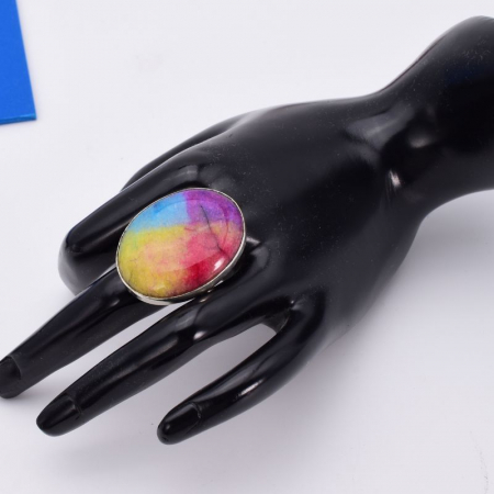 Inel cu cuart solar curcubeu din argint, marime 57 [1]