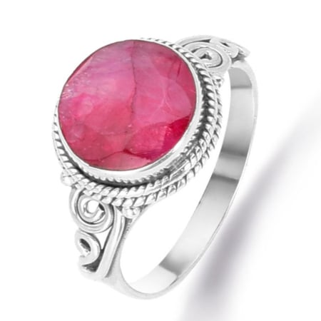 Inele argint cu pietre - Inel cu rubin natural rotund din argint